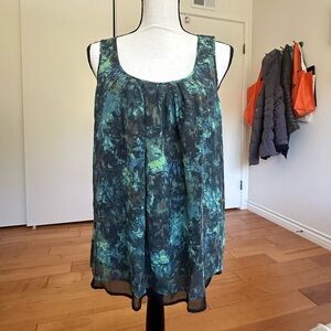 J Crew 100% Silk Blue / Green Top Size L